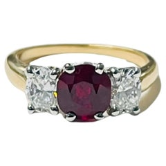 Pigeon Blood Burma No Heat Ruby and Diamond Ring In Yellow and White Ring.