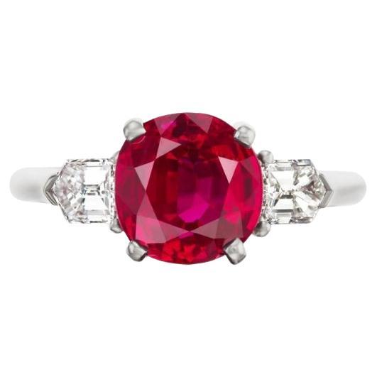 Pigeon Blood Burmese Ruby and Diamond Ring For Sale