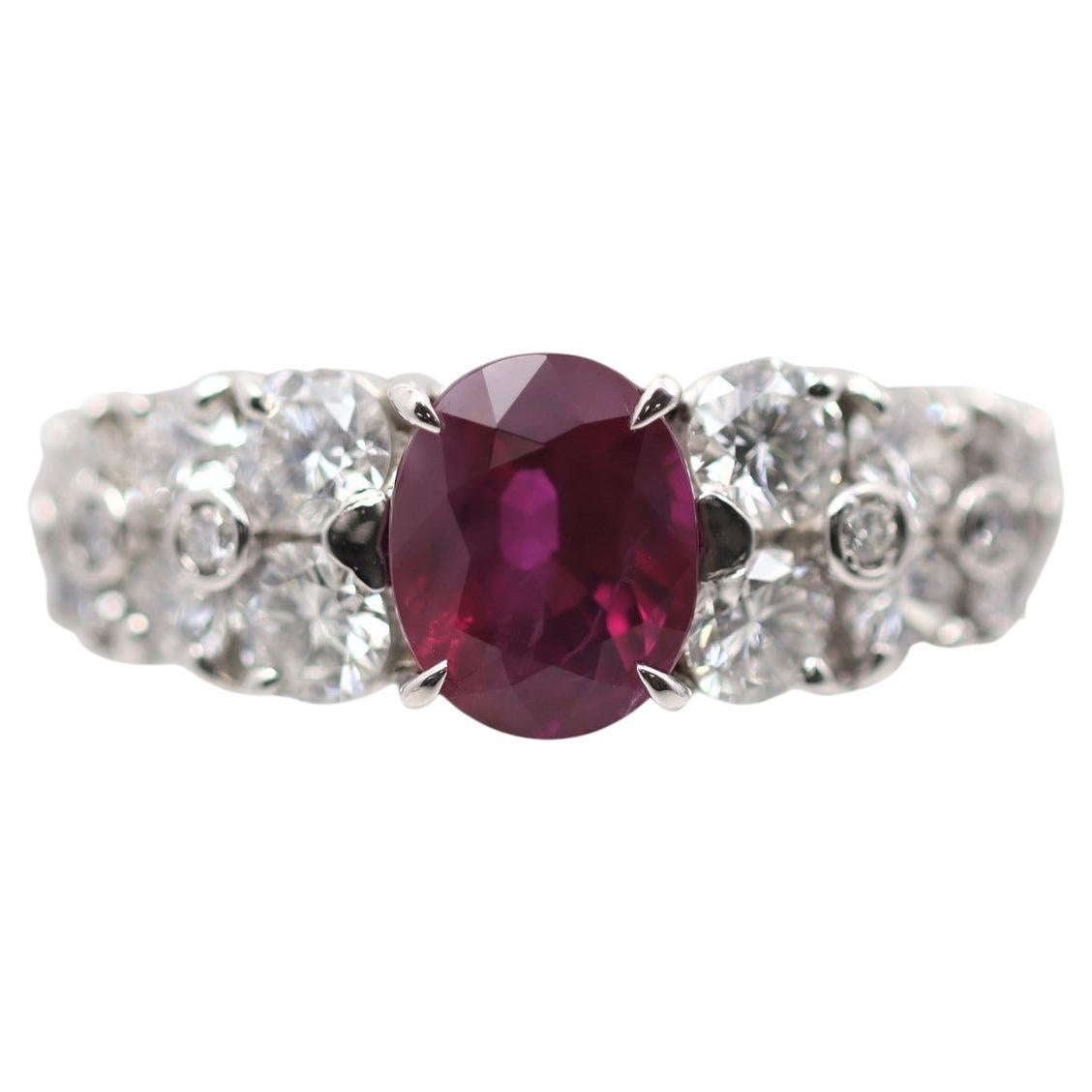 Anillo de platino con diamante rubí birmano sangre de paloma, certificado GRS
