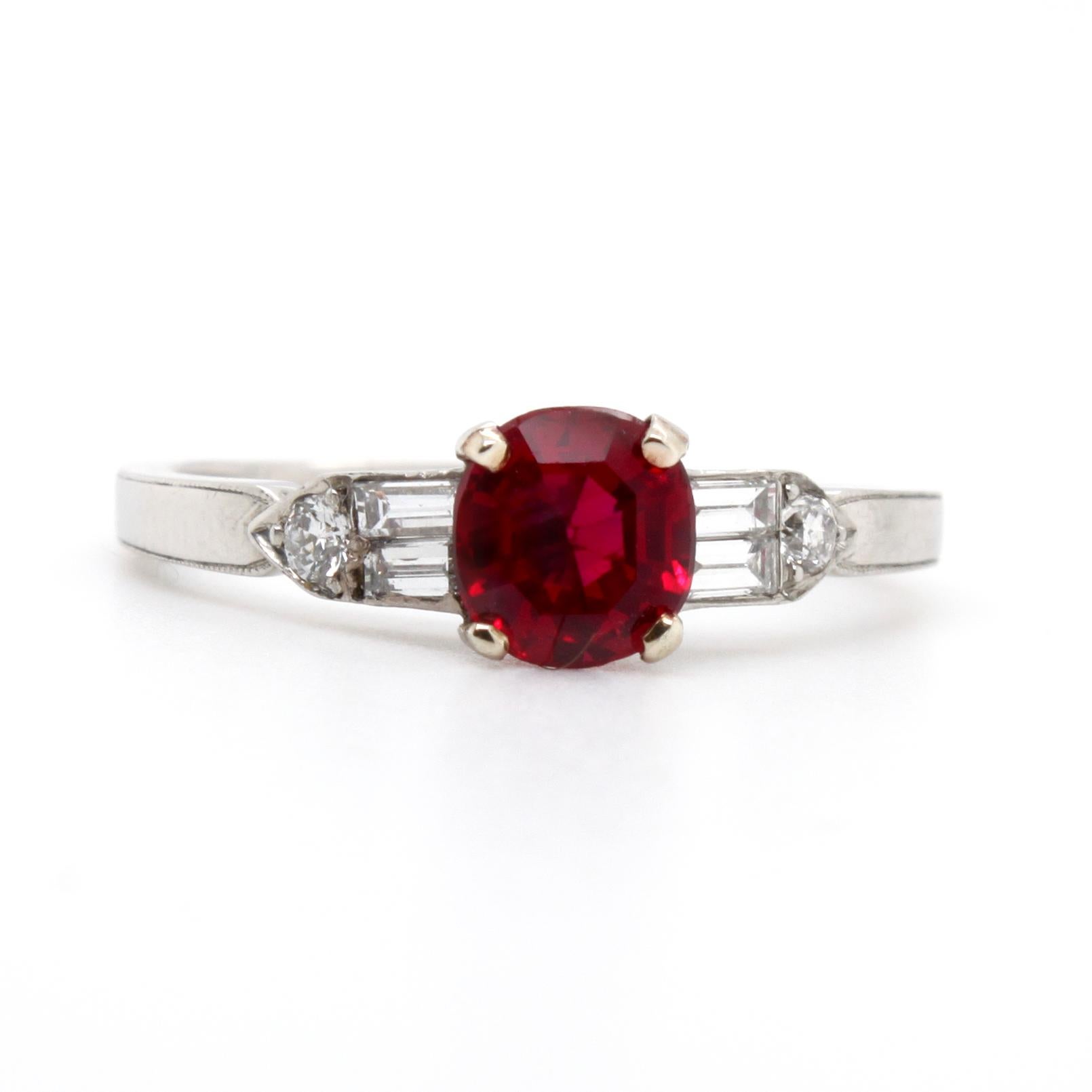 Rare Pigeon Blood Color 0.82ct Natural Burmese Ruby and Diamond Ring, ca. 1920s

A beautiful and rare 