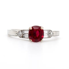 Pigeon Blood Natural Burma Ruby 'SSEF' 0.82 Carat Ring, circa 1920s