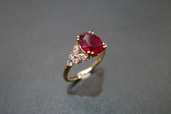 Pigeon Blood Oval Shape Ruby and Marquise Diamonds Engagement Ring Yellow Gold