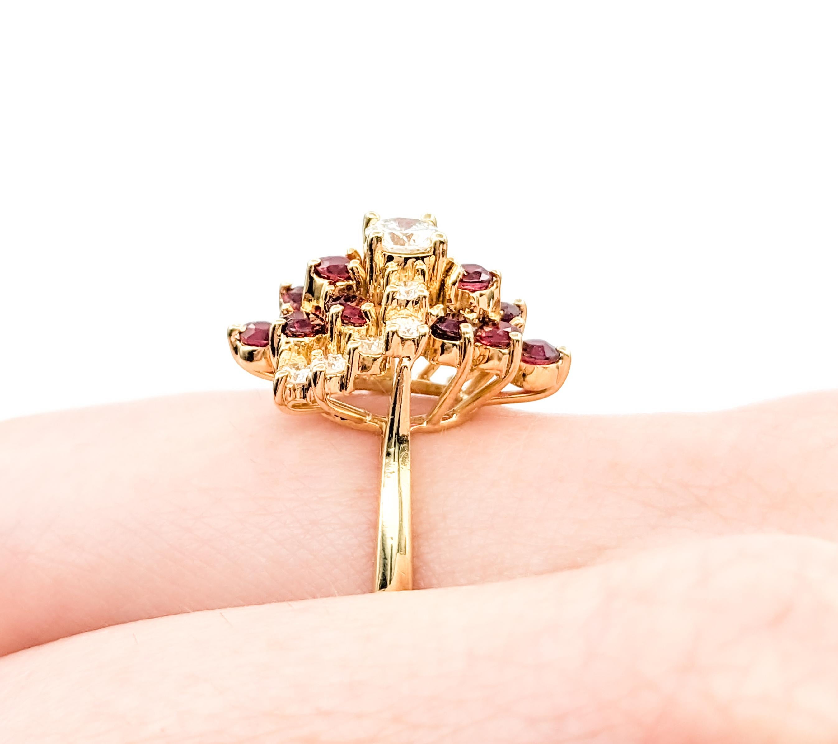 Anillo Cascada de Rubí Rojo Sangre de Paloma y Diamante Moderno en venta
