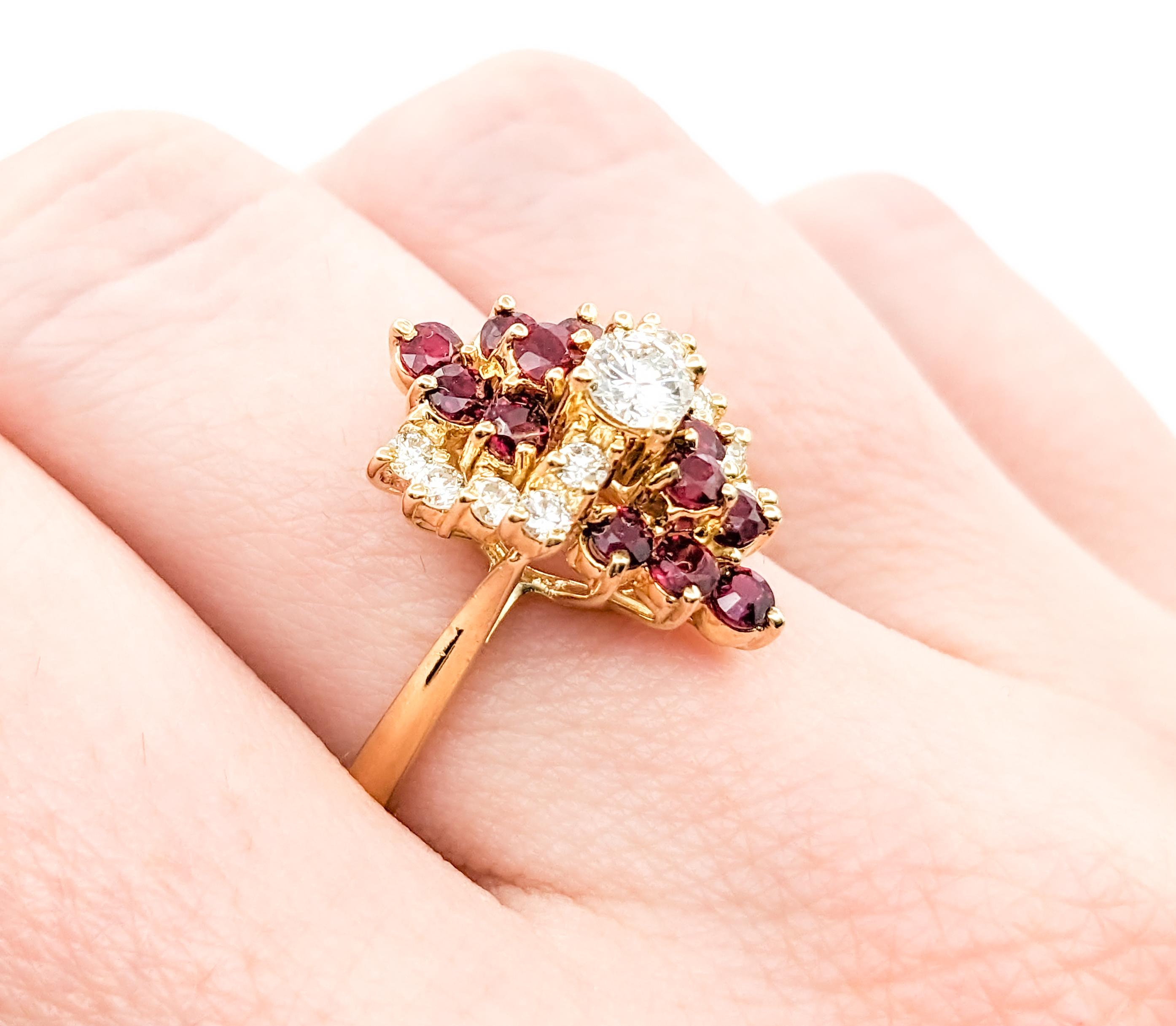Anillo Cascada de Rubí Rojo Sangre de Paloma y Diamante Corte redondo en venta