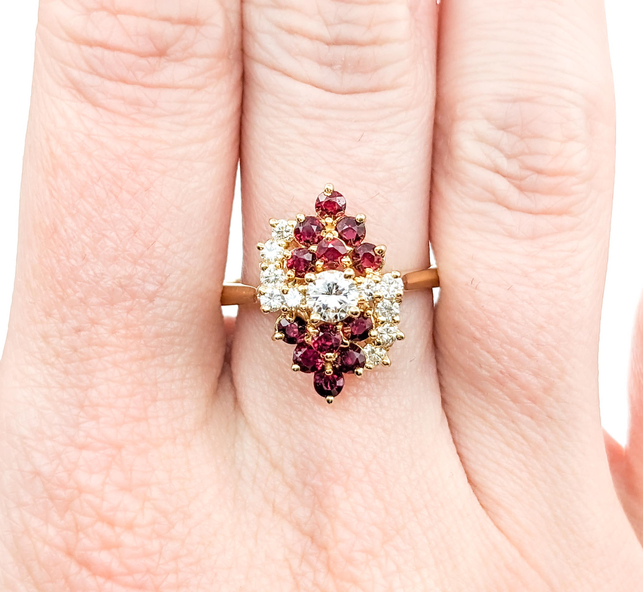 Anillo Cascada de Rubí Rojo Sangre de Paloma y Diamante en Excelente estado para la venta en Bloomington, MN