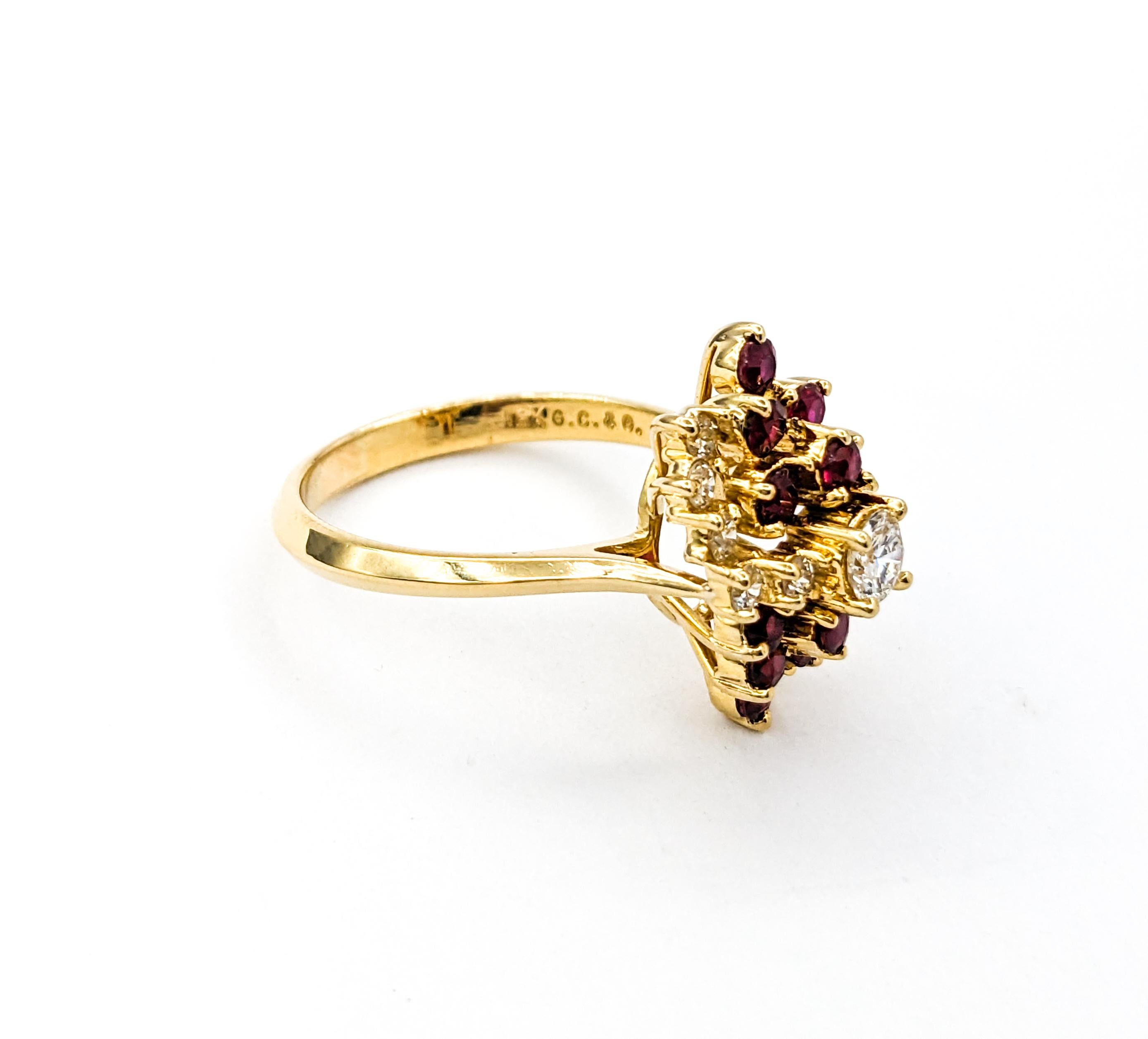 Anillo Cascada de Rubí Rojo Sangre de Paloma y Diamante en venta 2