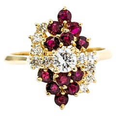 Bague cascade en rubis rouge et diamants, sang de pigeon