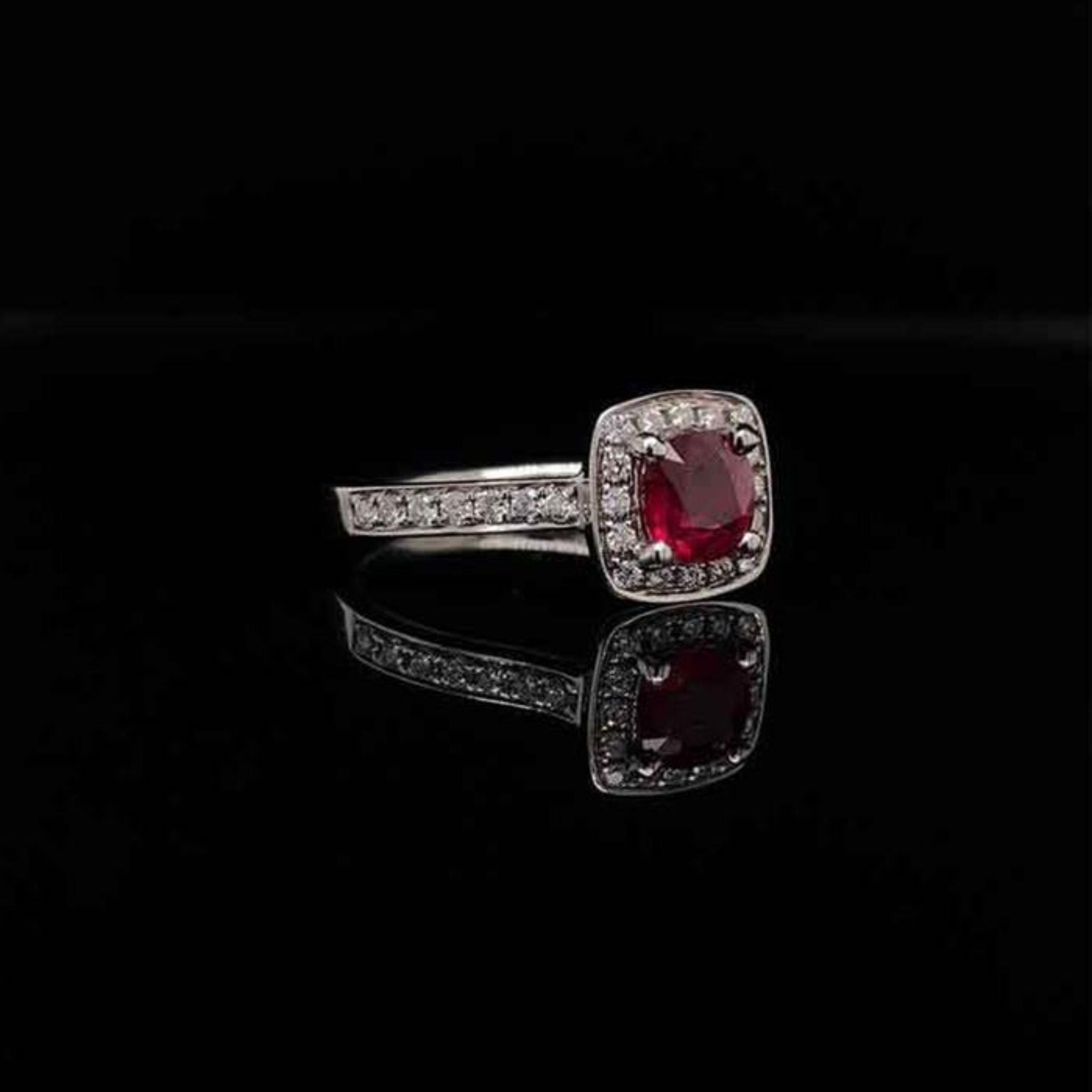For Sale:  Pigeon Blood Red Ruby Halo Vintage Wedding Ring Antique Eternity for Her 2