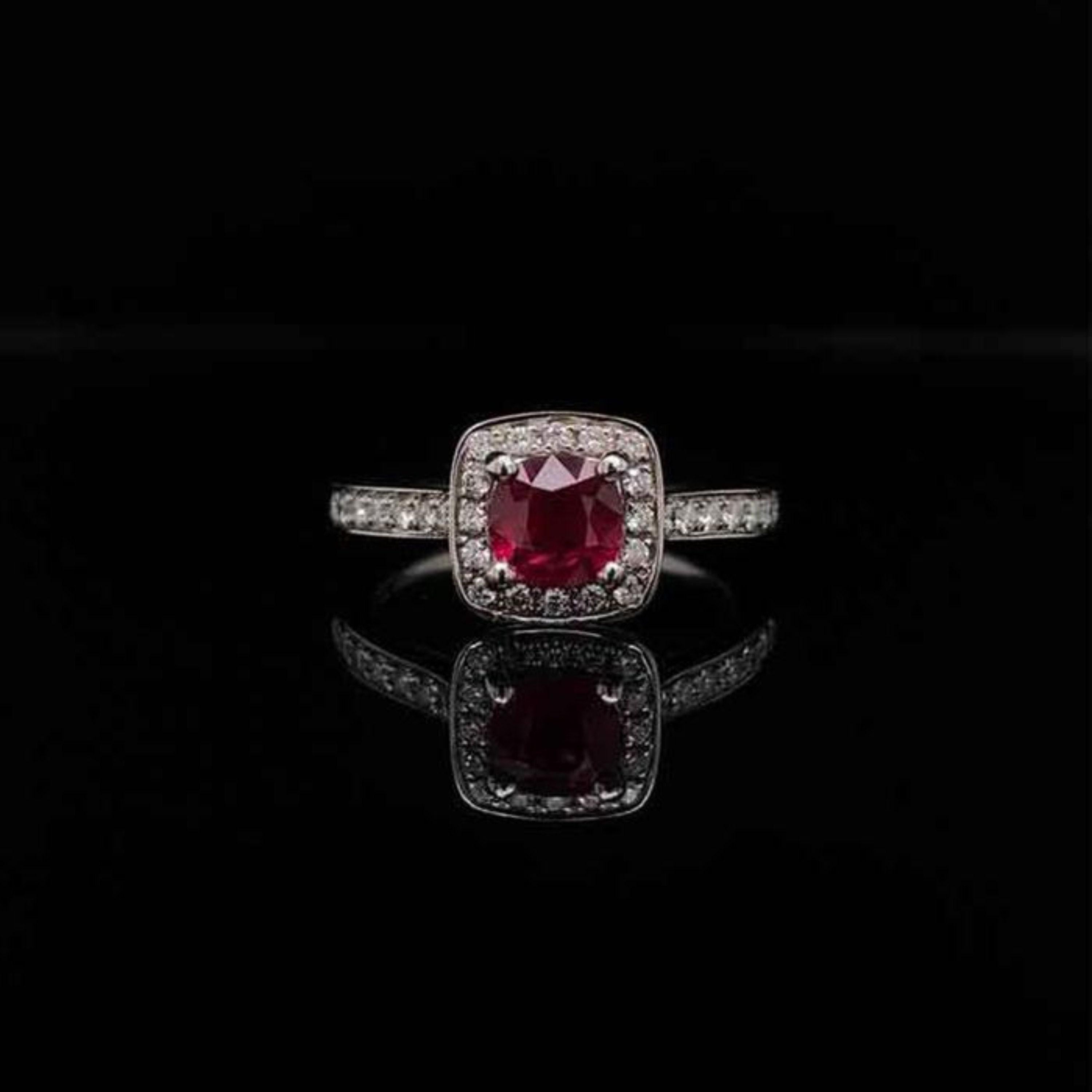 For Sale:  Pigeon Blood Red Ruby Halo Vintage Wedding Ring Antique Eternity for Her 3