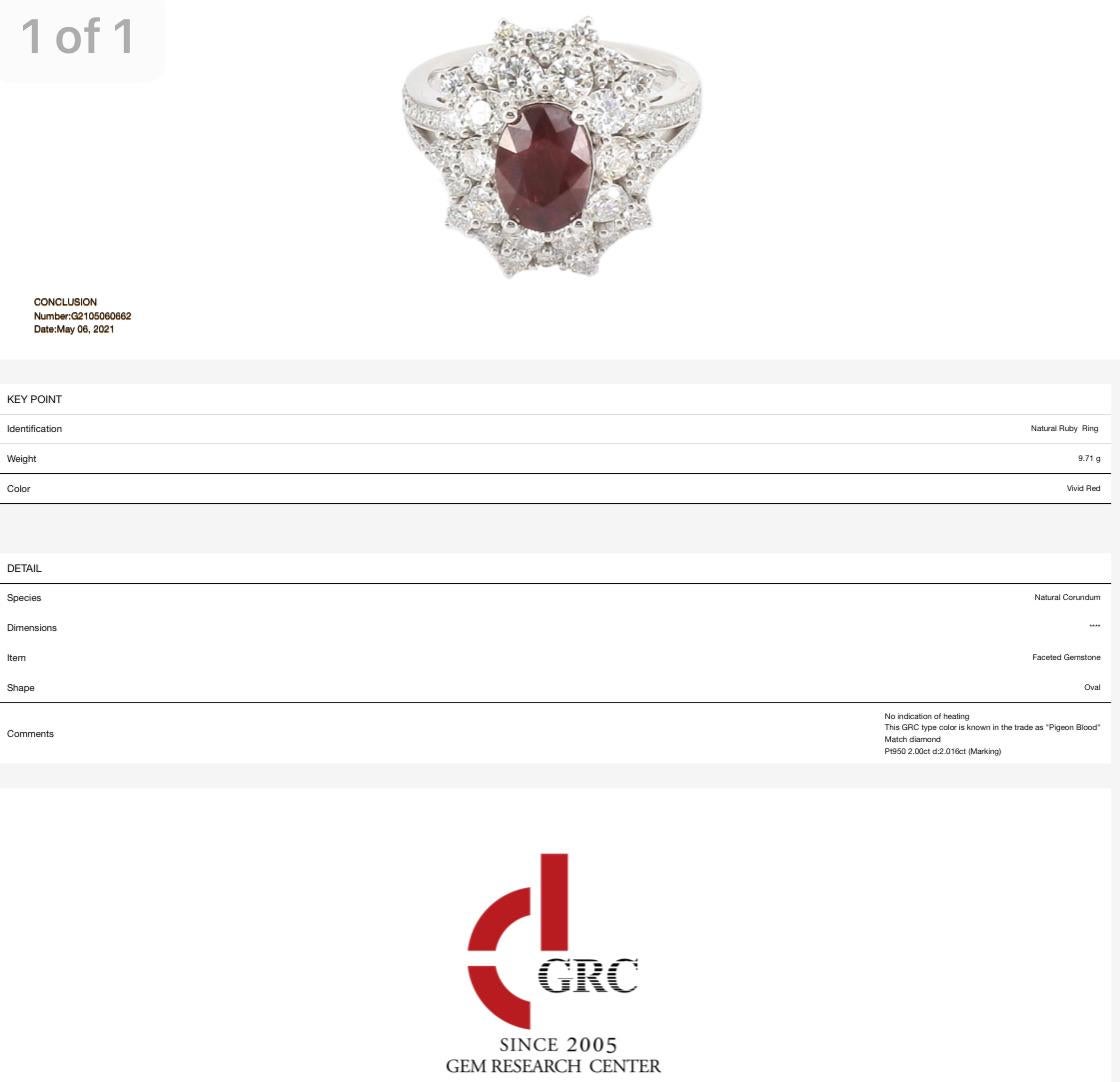 Brilliant Cut  Eostre 'CHECK the VIDEO' Blood Ruby 2ct Unheated and Diamond Platinum Ring 