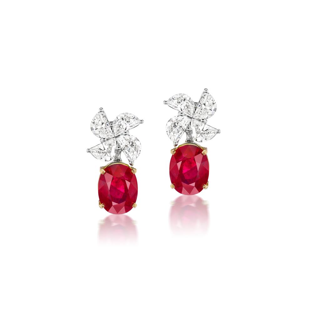 Pigeon Blood Ruby And Diamond Earrings For Sale