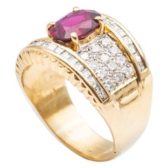 Pigeon Blood Ruby Diamond Paving Ring in 18 Karat Yellow Gold