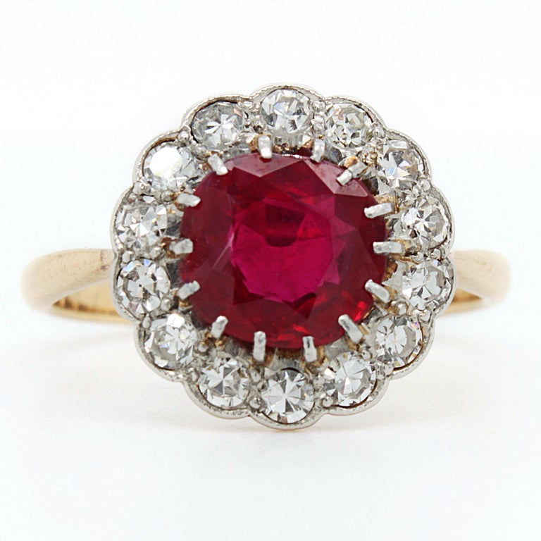 Pigeon Blood Ruby 'No Heat, Burma' and Diamond Cluster Ring, ca. 1900 ...