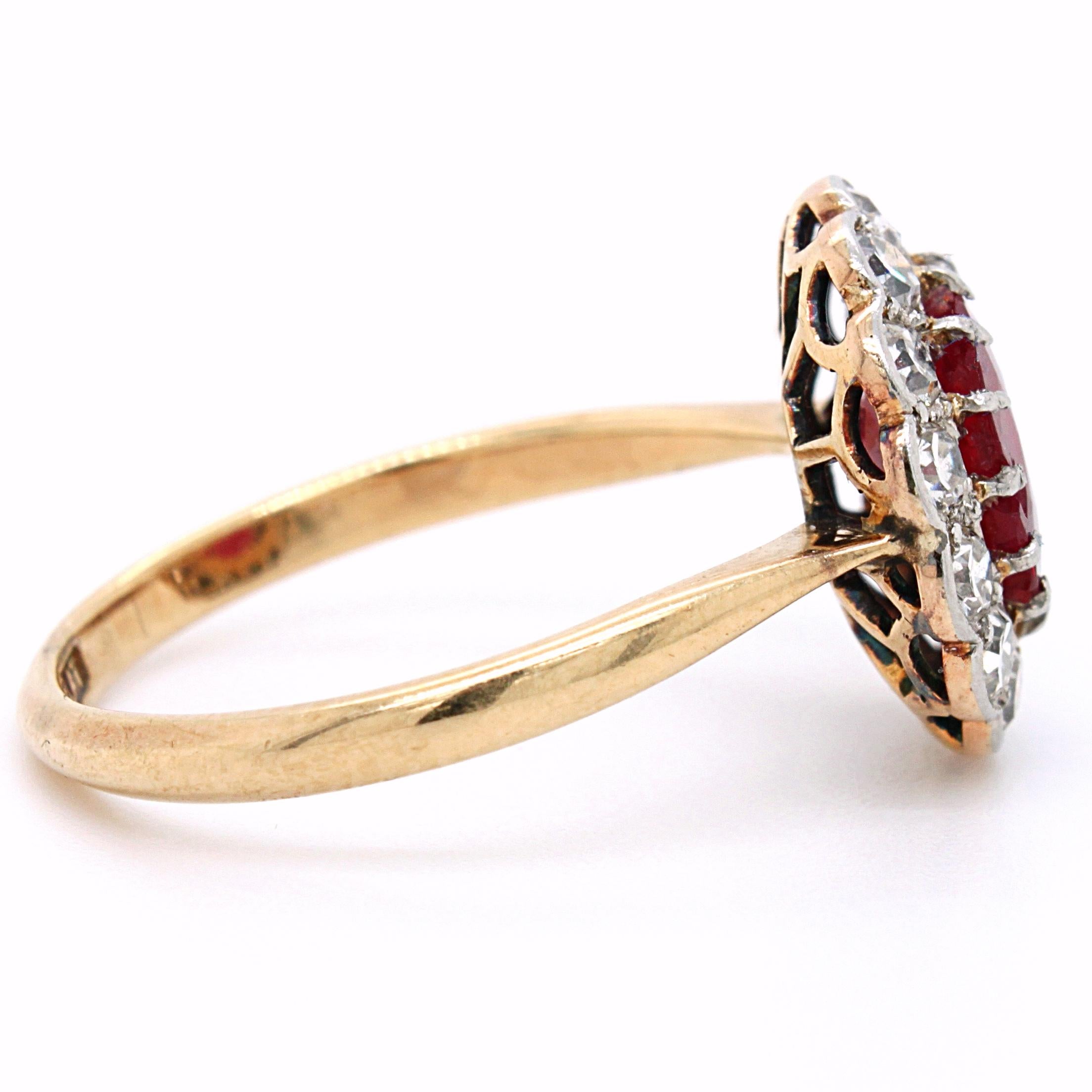 Pigeon Blood Ruby 'No Heat, Burma' and Diamond Cluster Ring, ca. 1900 For Sale 1
