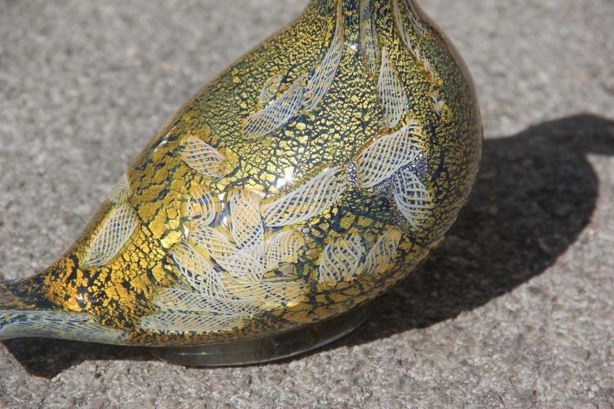 Paloma de cristal de murano verde oro blanco azul Zanfirico AVEM diseño años 60.