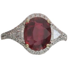 Pigeon's Blood 3.04 Carat Red Ruby GRS No Heated Certified Three-Stone Rings