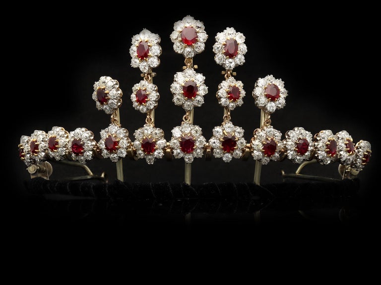 Pigeon's Blood Burmese Ruby and Diamond Necklace/Tiara, circa 1915 For Sale 5