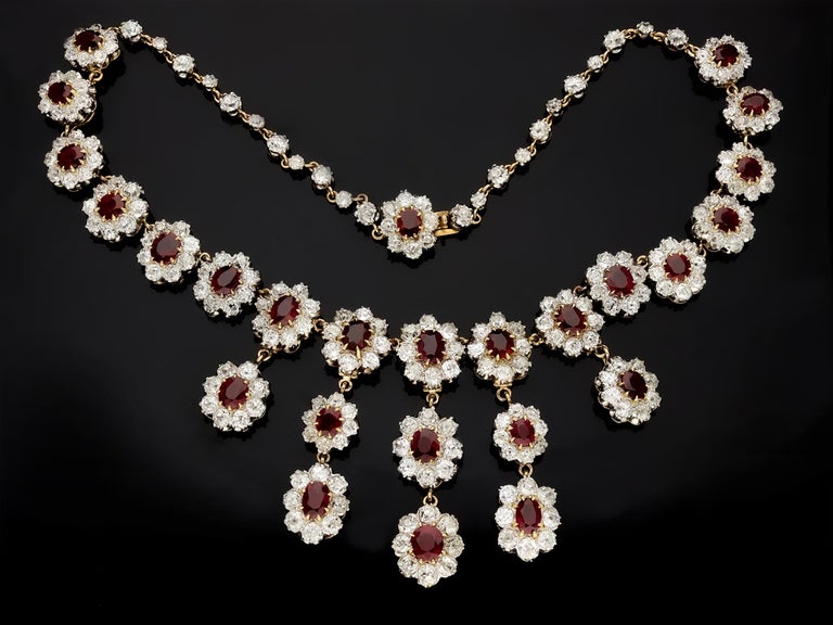 Pigeon's Blood Burmese Ruby and Diamond Necklace/Tiara, circa 1915 For Sale 3