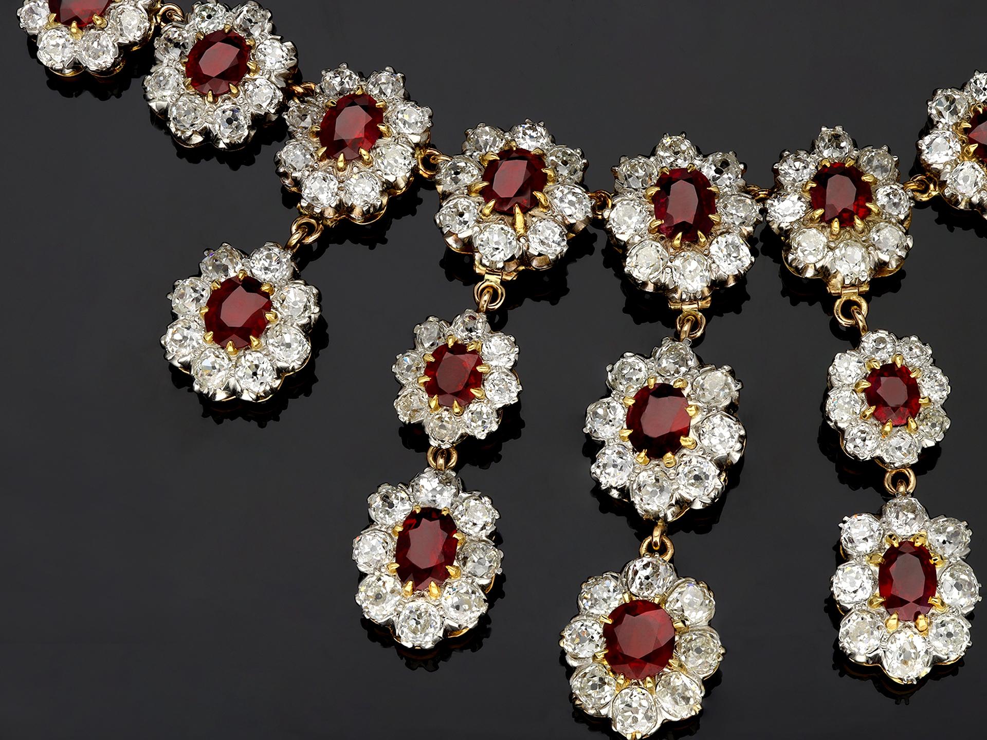 Pigeon's Blood Burmese Ruby and Diamond Necklace/Tiara, circa 1915 For Sale 1