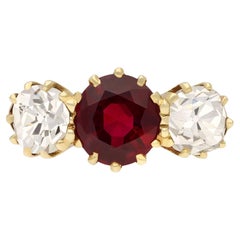 Pigeon's blood Burmese Ruby and Diamond Three-Stone Ring, circa 1900