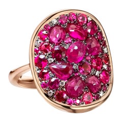 Pigeon's Blood Red Ruby, Red Spinel and Diamond Pave Ring