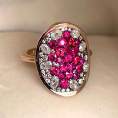 Pigeon's Blood Red Ruby Red Spinel, Pink Diamond and White Rose-Cut Diamond Ring