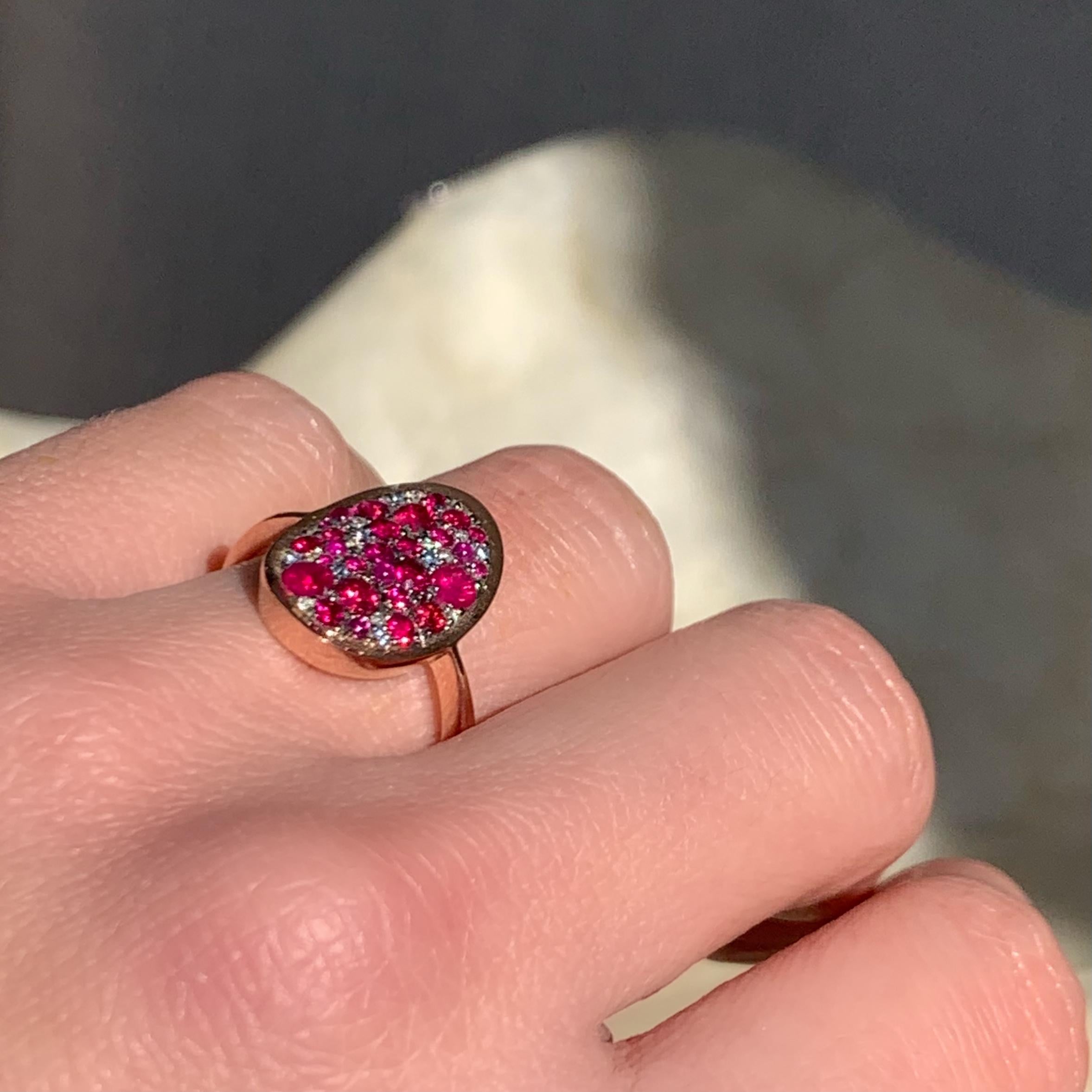 Pigeon's Blood Red Ruby Red Spinel Sapphire White Diamond Mosaic Pave Ring 7