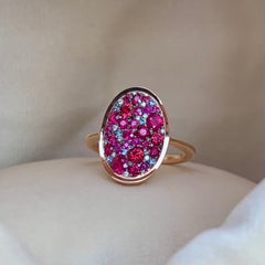 Pigeon's Blood Red Ruby Red Spinel Sapphire White Diamond Mosaic Pave Ring