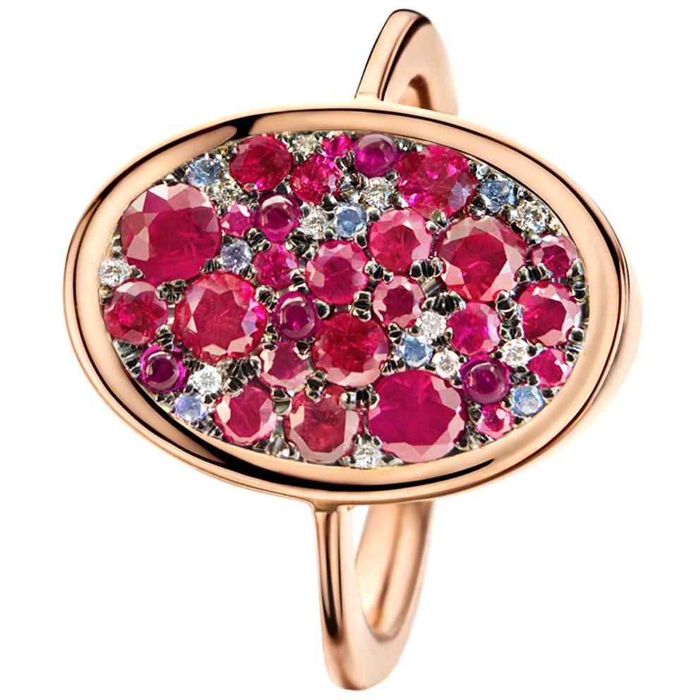 Pigeon's Blood Red Ruby Red Spinel Sapphire White Diamond Mosaic Pave Ring