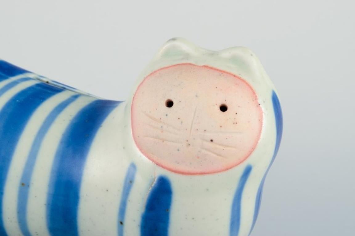 Scandinavian Piggy bank in the shape of a cat. Hand-glazed ceramic. Lisa Larson style.  For Sale