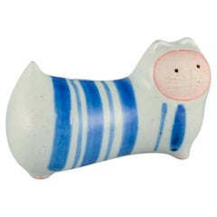 Piggy bank in the shape of a cat. Hand-glazed ceramic. Lisa Larson style.