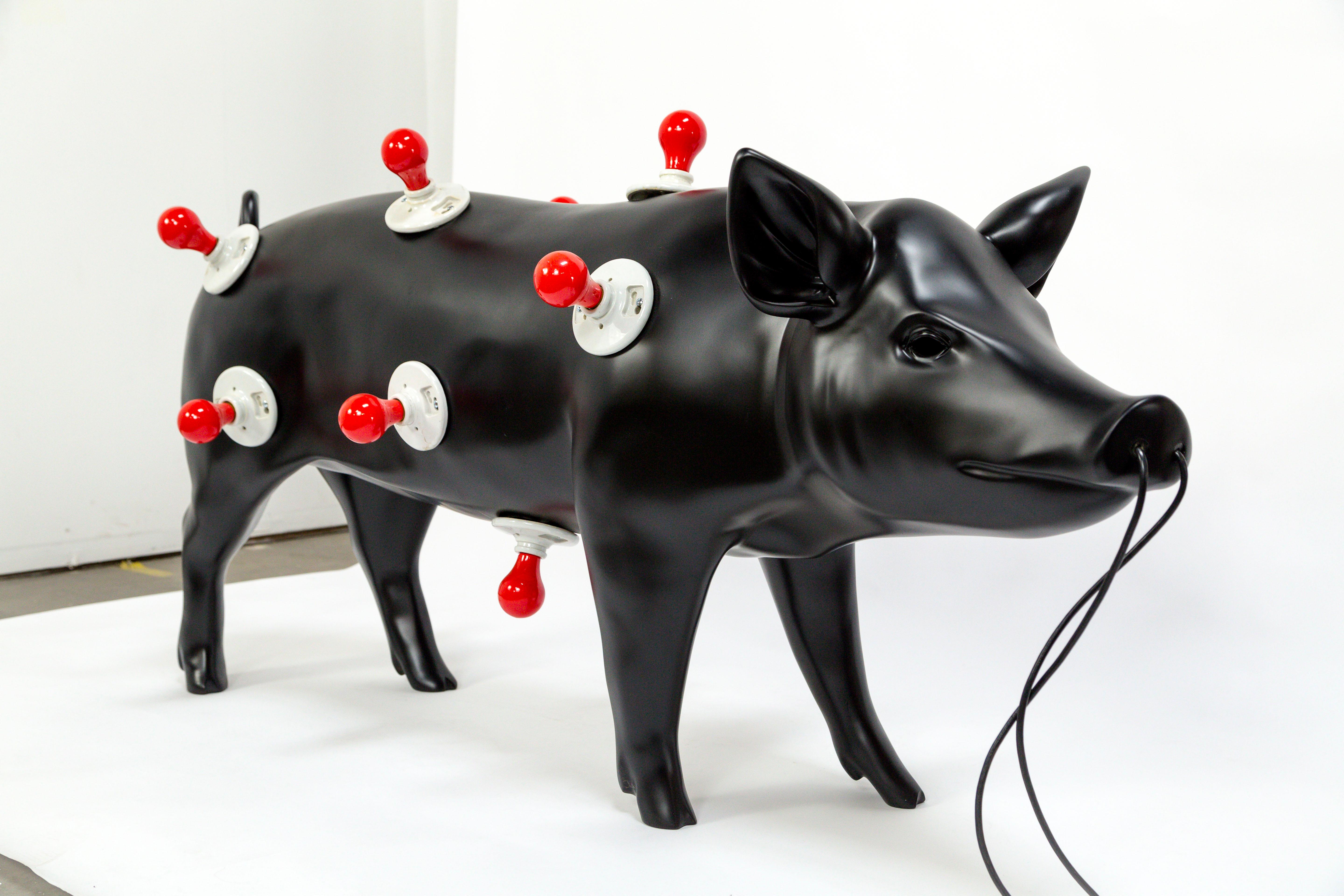 Life Sized Black Pig 13-socket Floor Lamp by Artist Charles Linder (Postmoderne)