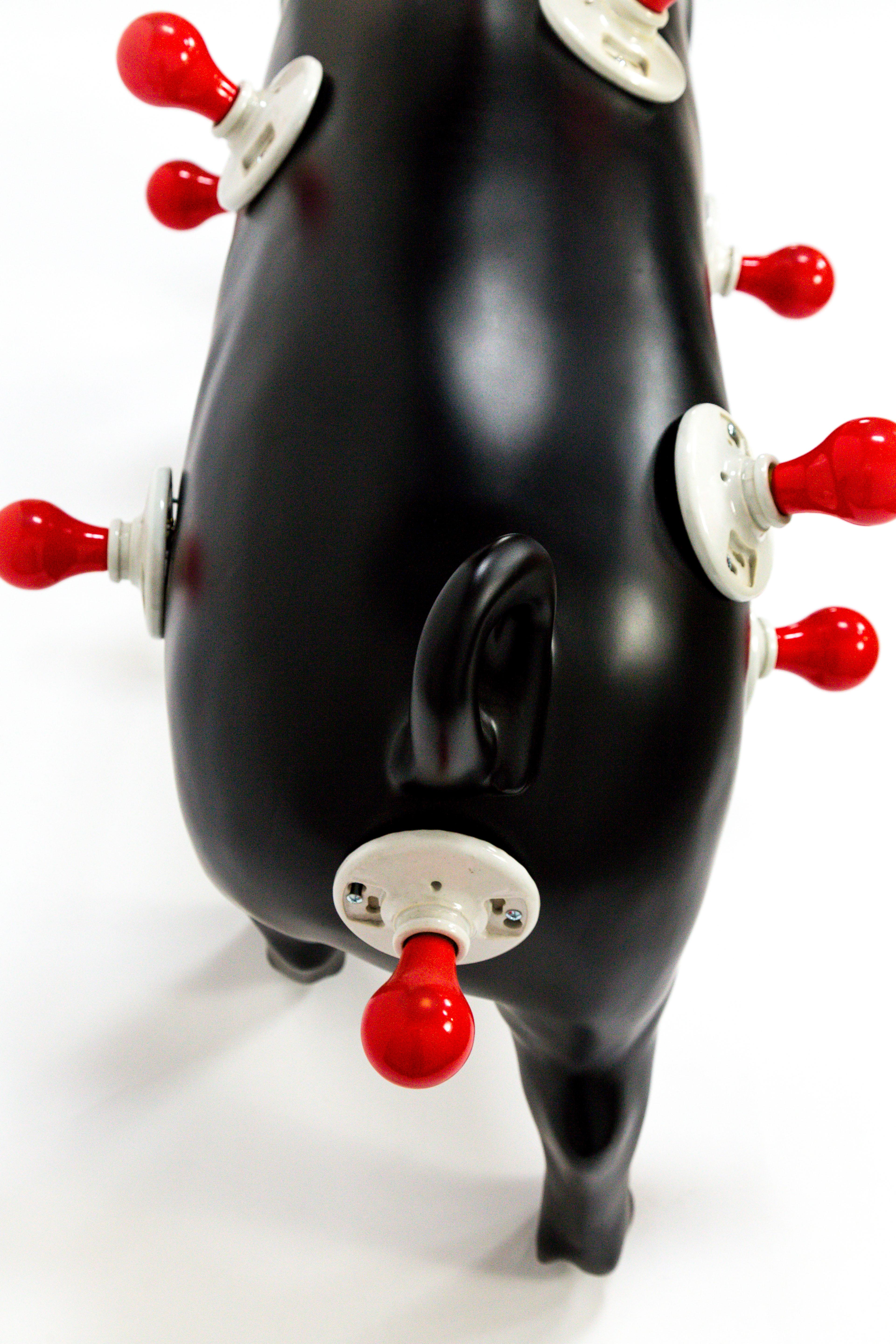 American Life Sized Black Pig 13-socket Floor Lamp by Artist Charles Linder