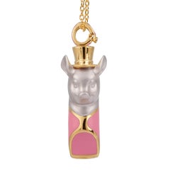 Lucky Pig Whistle Necklace  Pink Enamel