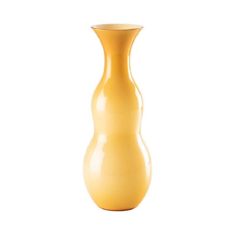 Grand vase Pigmenti en verre opalin ambré à l'intérieur blanc laiteux par Venini