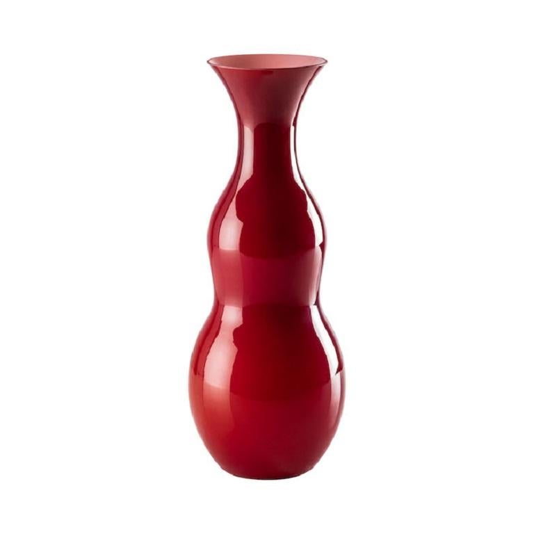 Grand vase Pigmenti en opaline rouge sang de bœuf et blanc laiteux à l'intérieur en verre par Venini