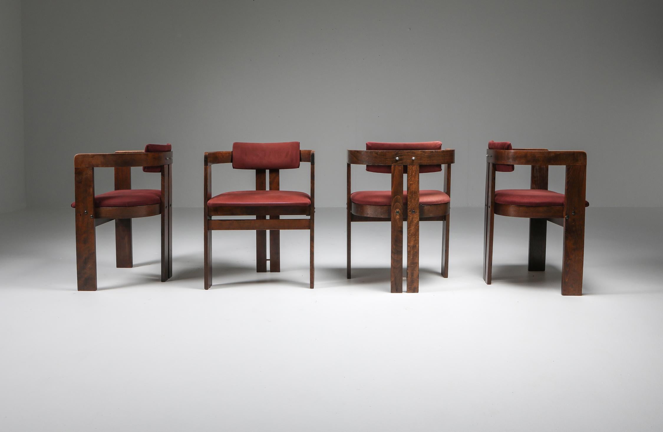 Afra and Tobia Scarpa, Pigreco, bentwood dining chairs, Italy, 1960s.

This set of four Italian dining chairs has a strong resemblance to Augusto Savini's 'Pamplona' chair (1965) 

Special reupholstery requests can be done. We guarantee a very