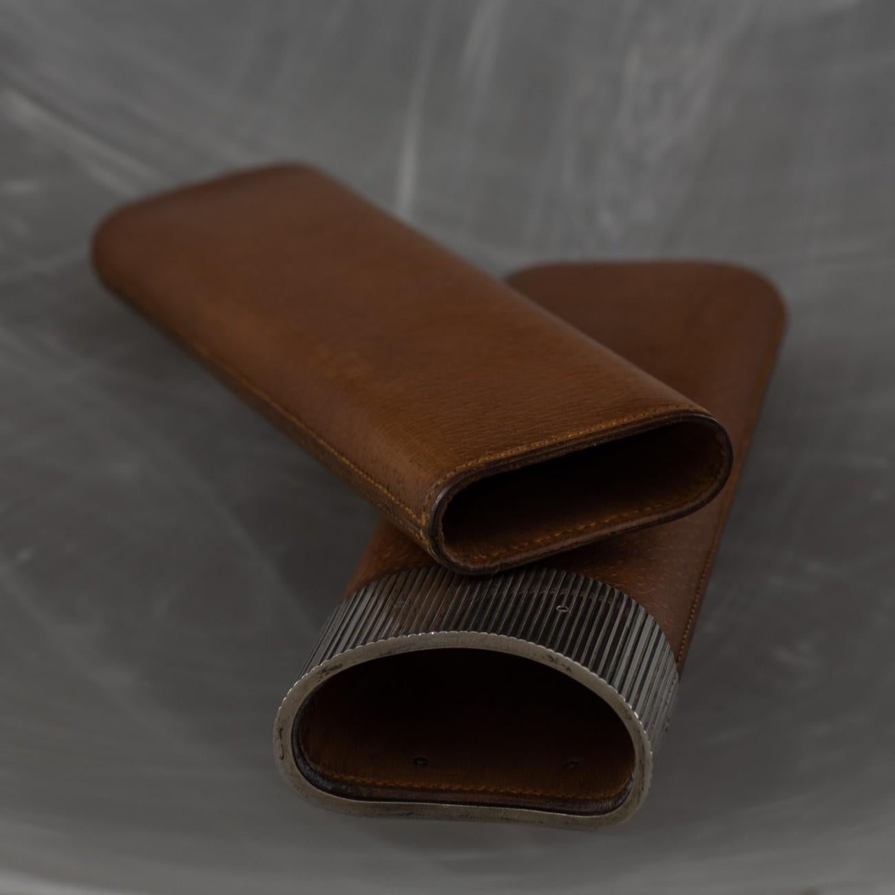 Pigskin Cigar Case with Sterling Silver Collar, Hallmarked London, 1908 1