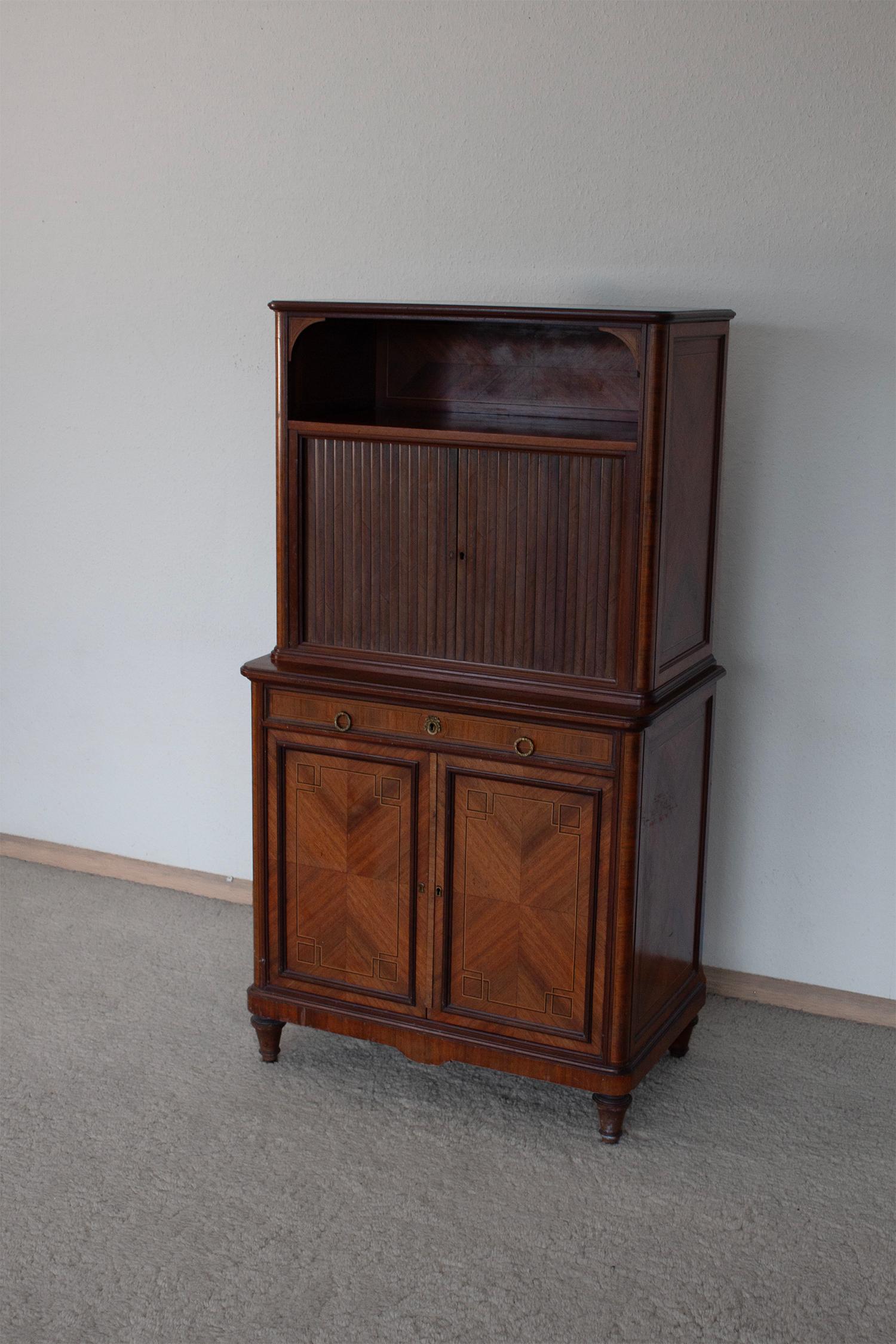 Art déco Pihouée 20th Century Antique French Art Nouveu Cabinet Rolle-Top Inlaid wood en vente