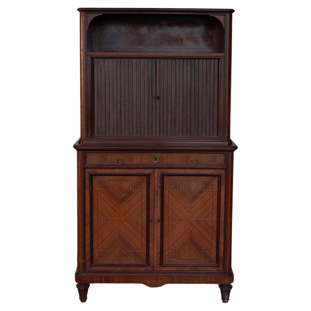 Pihouée 20th Century Antique French Art Nouveu Cabinet Rolle-Top Inlaid wood en vente