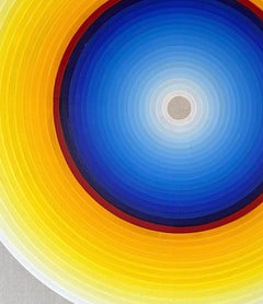 Helios Blues - Pintura al óleo geométrica de tradición Op Art y Hard-Edge