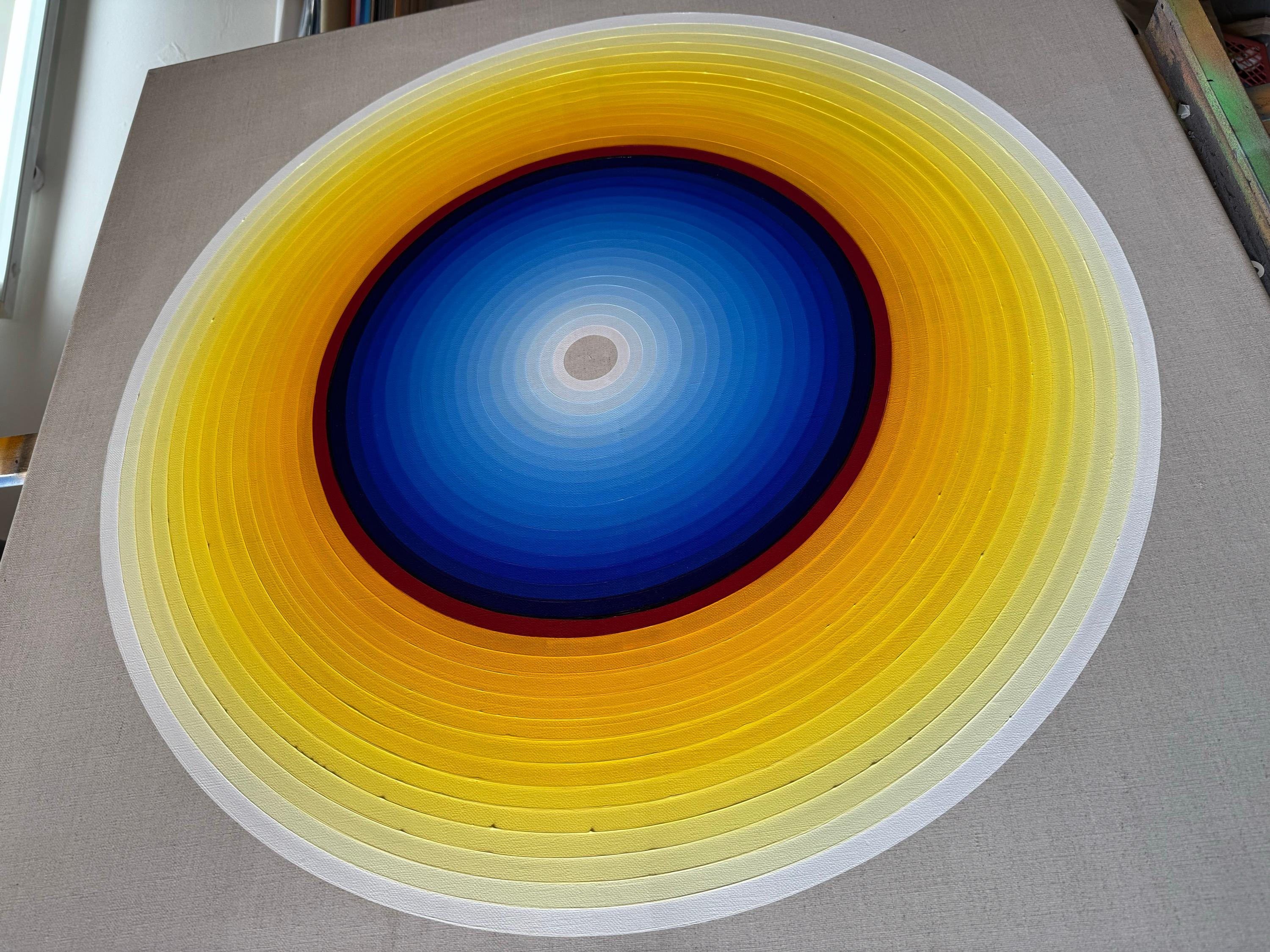 Helios Blues - Beige Abstract Painting by Piicasa