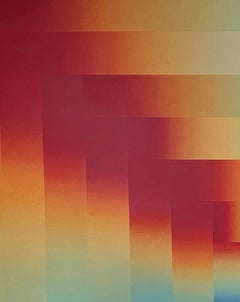 Pyramids of the Sun I - Geometric Oil Painting in Op Art and Hard-Edge Tradition