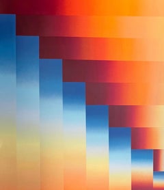 Pyramids of the Sun II - Geometric Oil Painting in Op Art