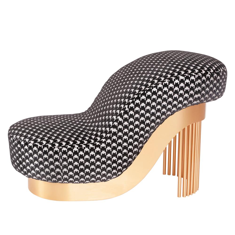 Pike Heels Long Chair with Black and White Fabric For Sale
