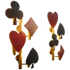 "Pike, Spade, Tile, Clover" Rare Pair of Italian Wall Lights