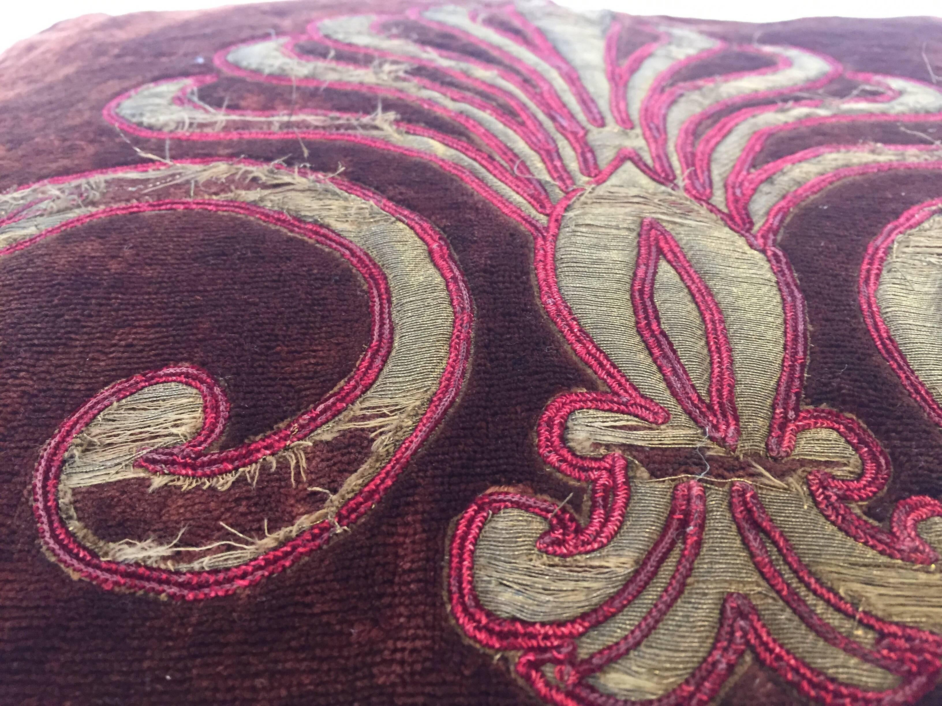 19th Century Silk Velvet Antique Textile Fragment Framed into a Pillow 5