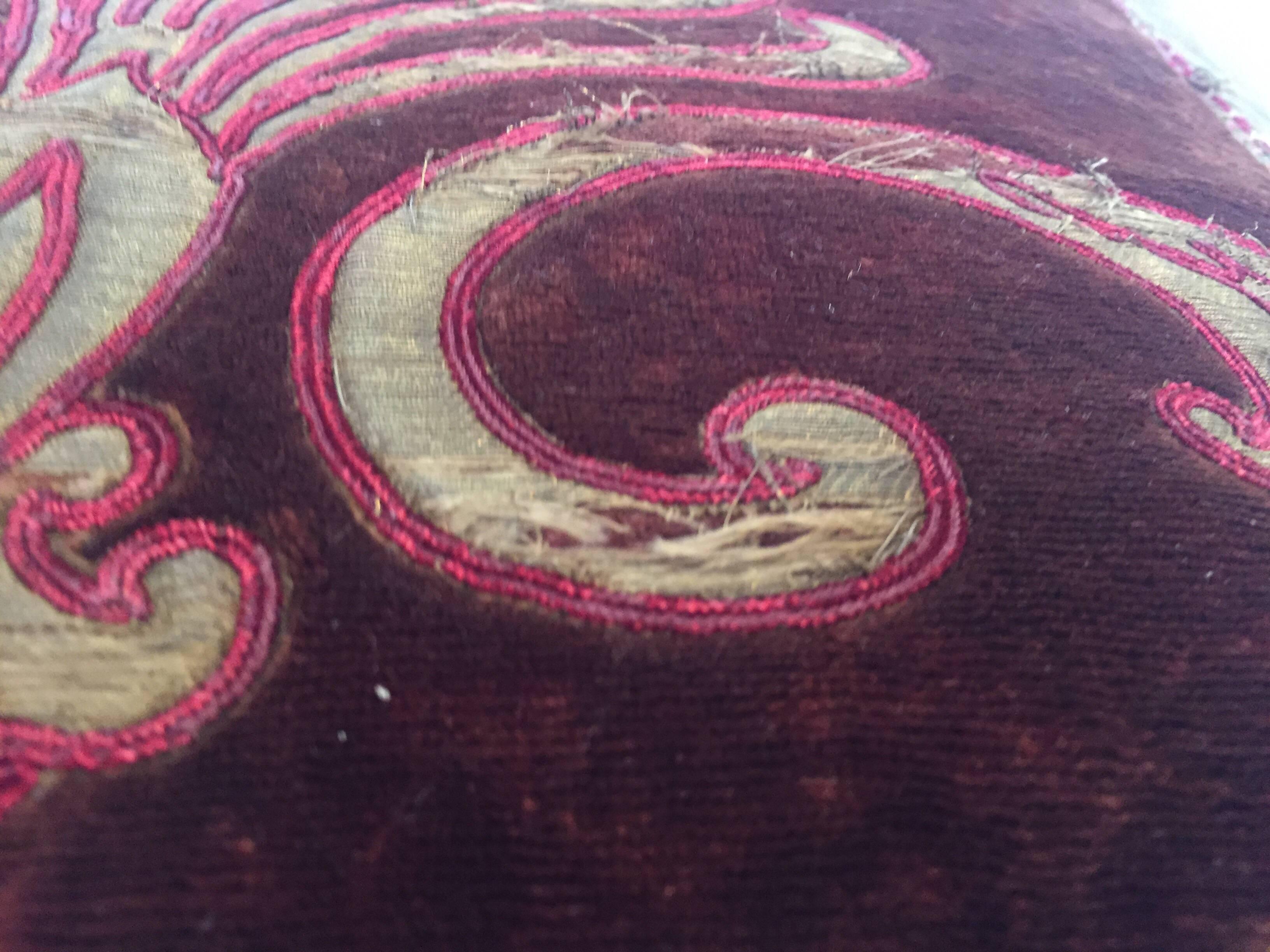 19th Century Silk Velvet Antique Textile Fragment Framed into a Pillow 6