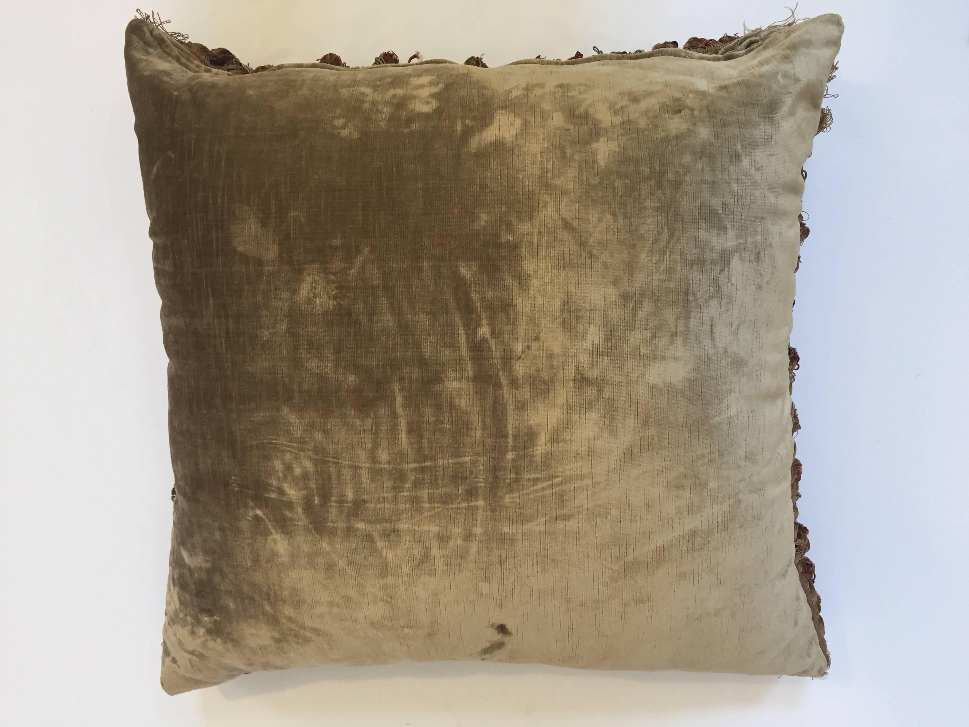 19th Century Silk Velvet Antique Textile Fragment Framed into a Pillow 9