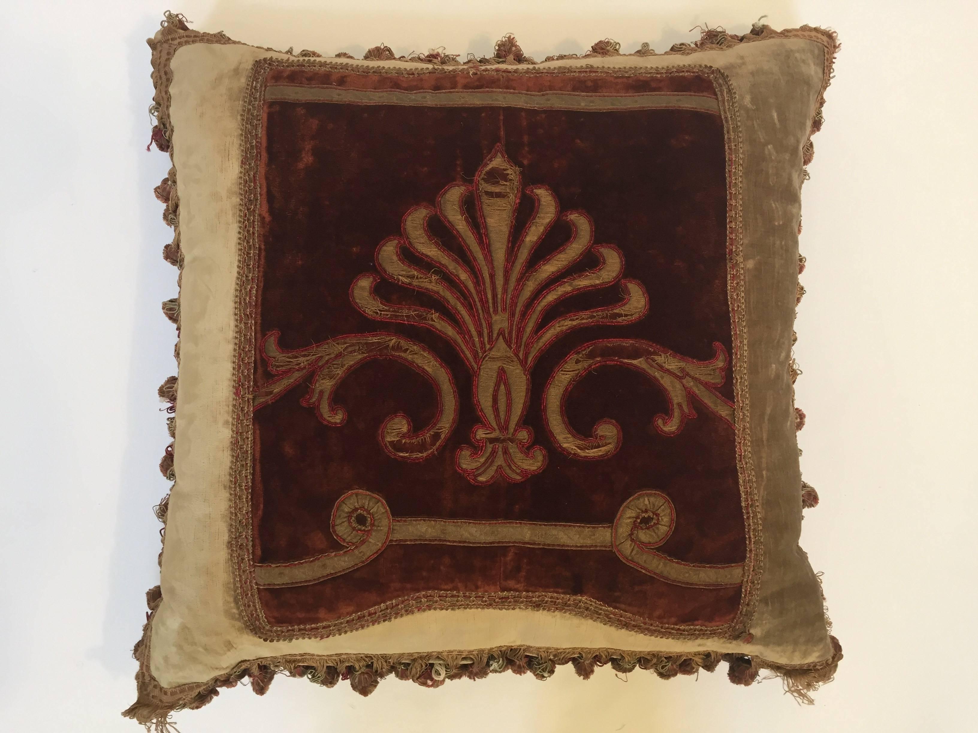 19th Century Silk Velvet Antique Textile Fragment Framed into a Pillow 10